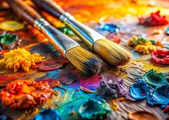 Fototapeta premium Abstract Oil Painting Palette with Vibrant Colors, Bright Hues, Artistic Composition, Colorful Blends, Textured Surface, Creative Expression, Art Supplies,