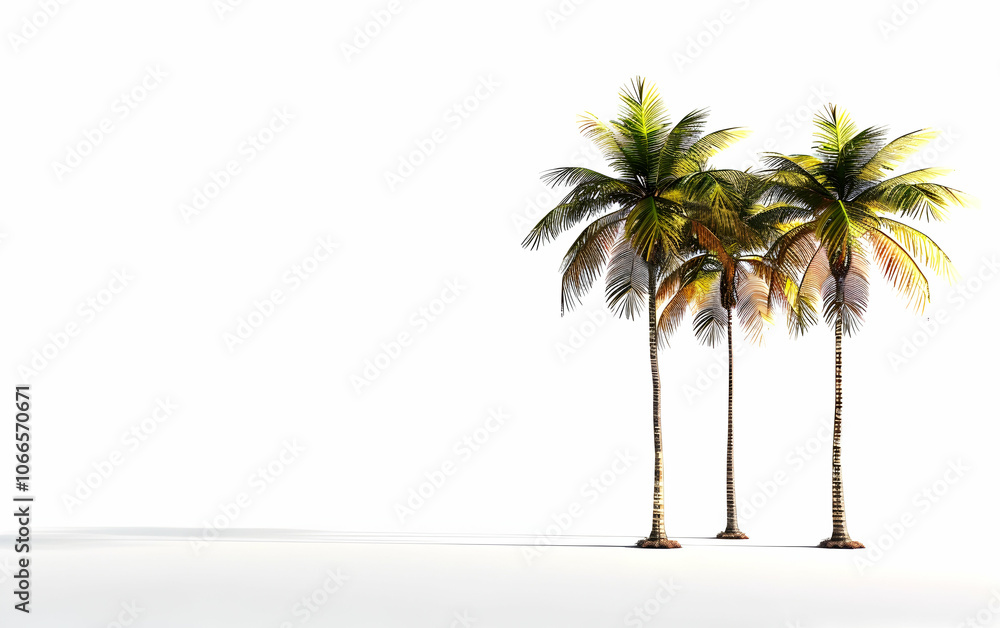 Poster 3d rendering of three palm trees isolated on a white background