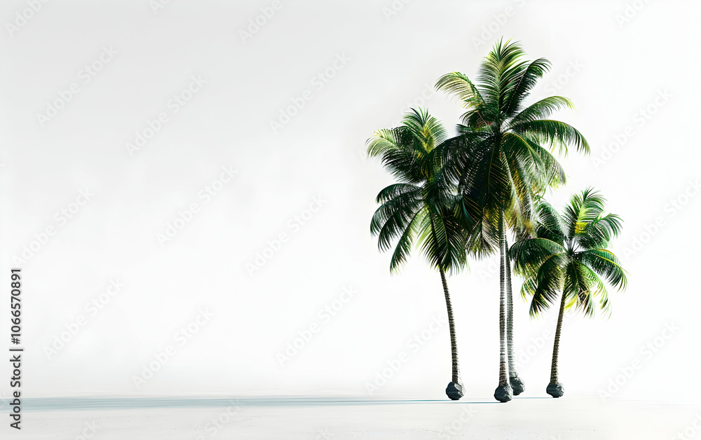 Poster 3d rendering of three palm trees isolated on a white background
