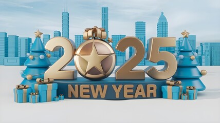 New Year 2025: Festive Town Celebration. AI generated.