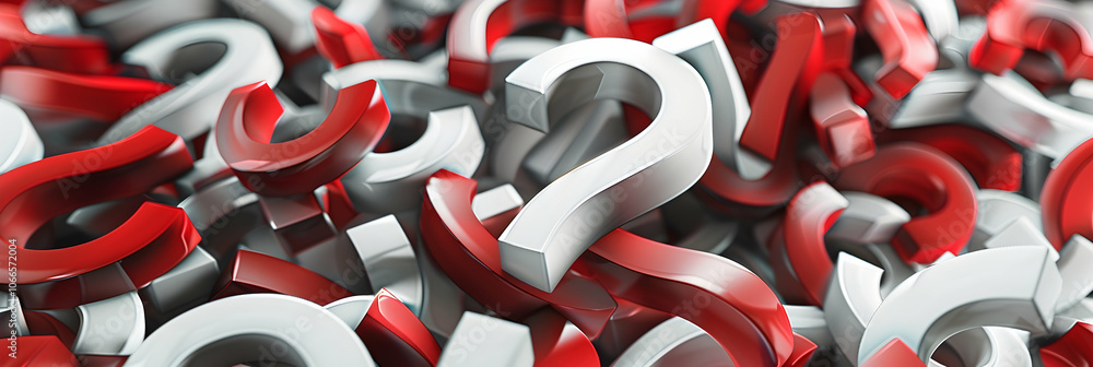 Poster 3d rendering of a question mark background with one red sign