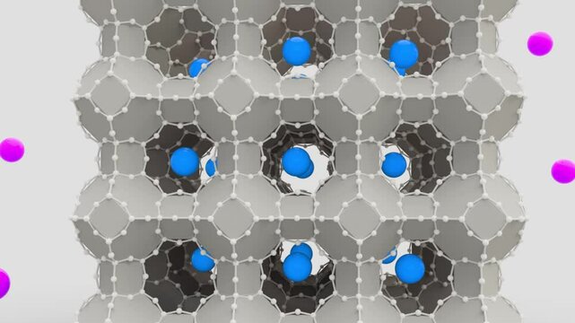 Zeolite cation exchange for water purification, animation
