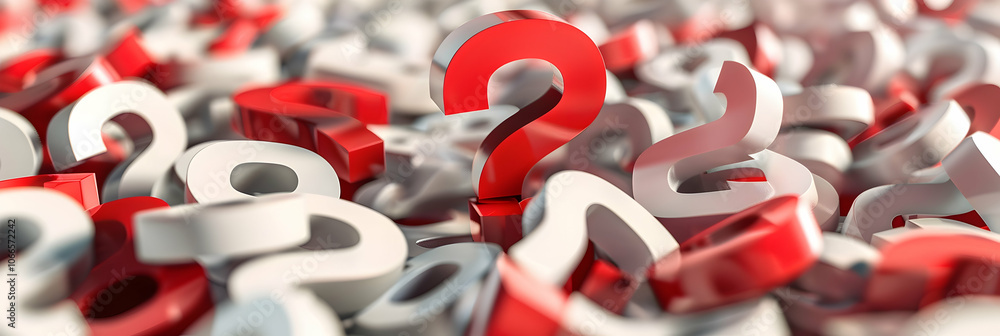 Poster 3d rendering of a question mark background with one red sign