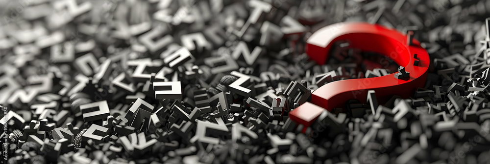 Poster 3d rendering of a question mark background with one red and white question mark