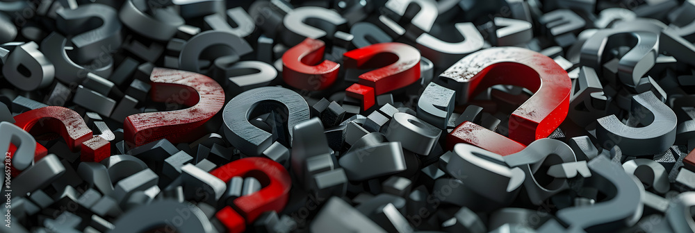 Poster 3D rendering of a question mark background with one red and white question mark