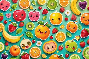 Adorable Fruit Stickers Collection - Cute, Colorful, and Playful Designs for Your Creative Projects
