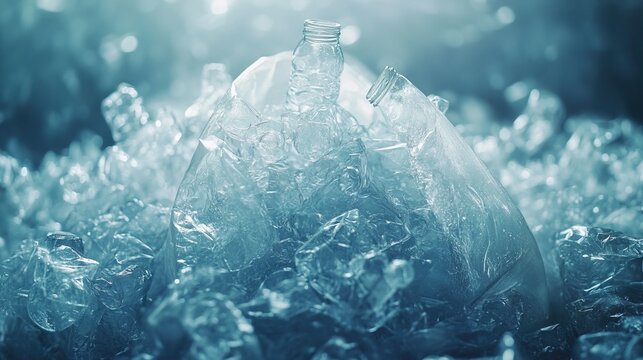 Plastic bottle flakes in white big bag with blur