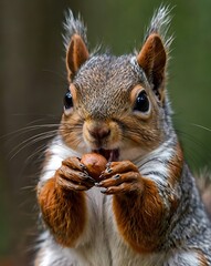 Obraz premium Close-up Portrait of a Squirrel Eating a Nut