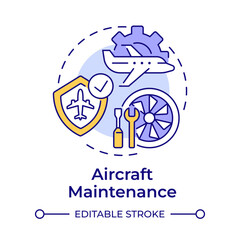 Aircraft maintenance multi color concept icon. Safety regulation, reliability. Engineering, technology. Round shape line illustration. Abstract idea. Graphic design. Easy to use in infographic