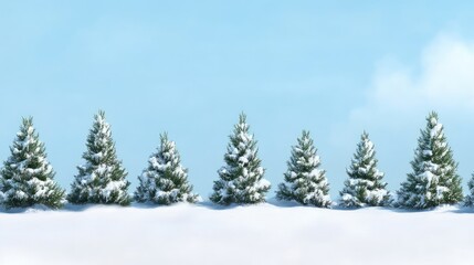 Naklejka premium Snowy Evergreen Trees Under Clear Blue Sky