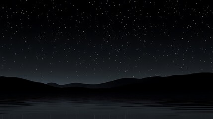 Naklejka premium Silhouetted Mountains Reflecting in a Still Lake Under a Starry Night Sky