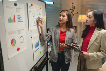 Financial accounting concepts Two businesswomen, confident freelancers working in finance and...