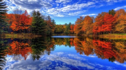 Fototapeta premium Tranquil Autumn Reflections in a Scenic Lake