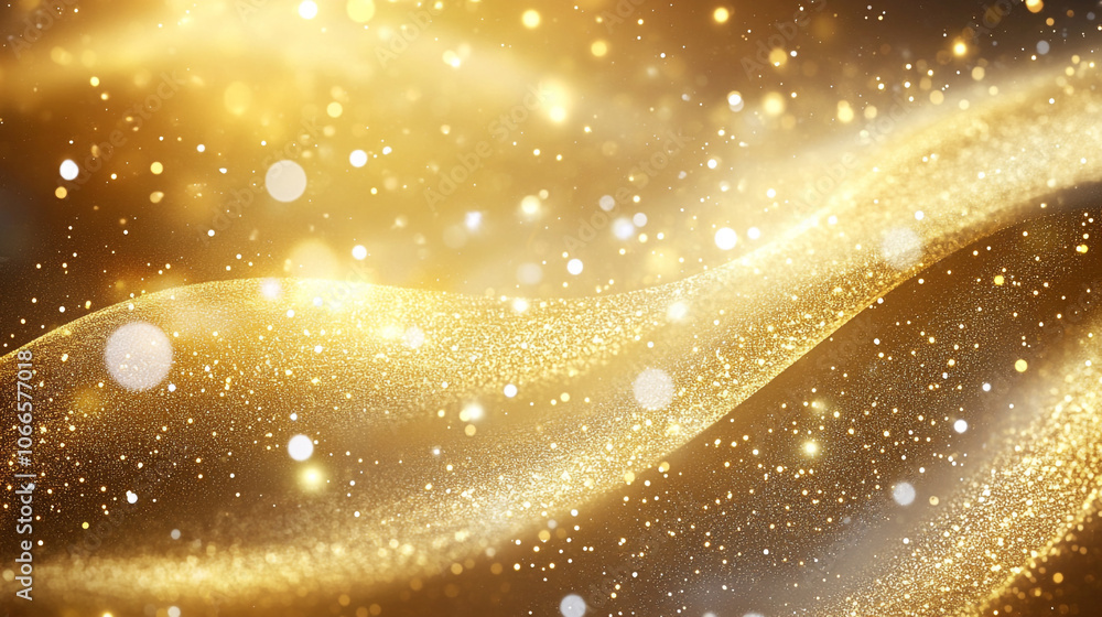 Poster shimmering golden waves with sparkling lights creating a festive atmosphere