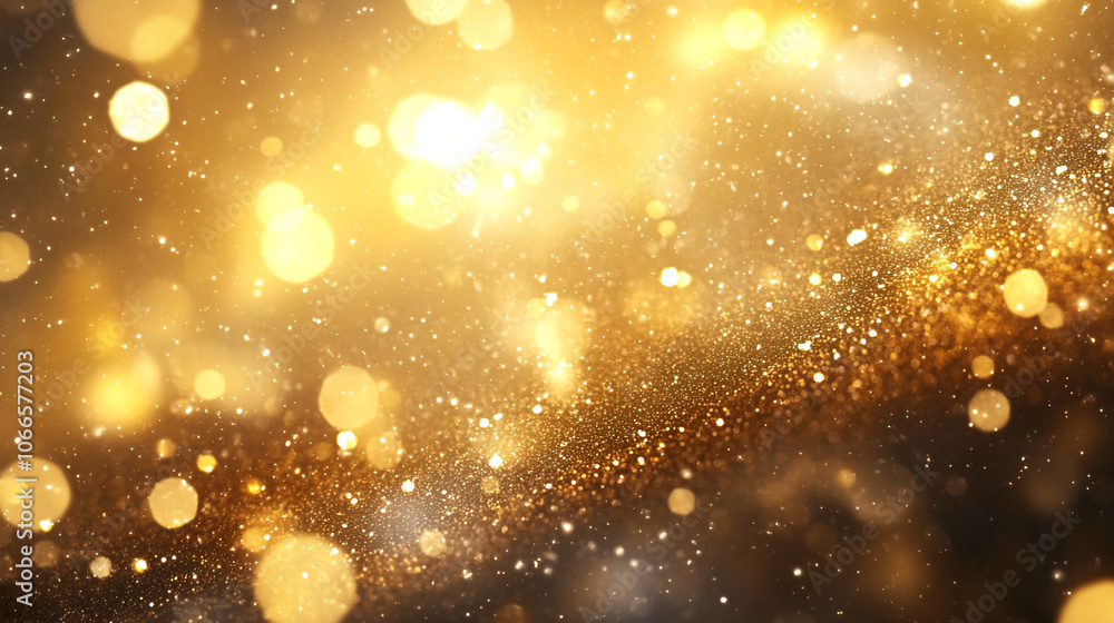 Poster golden sparkling background with shimmering particles creating a festive atmosphere at night