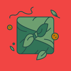 Traditional Japanese wrapping cloths icon. Vector flat illustration. Furoshiki technique, textile wrap - present knot package icon - silk and cotton package symbol - SVG