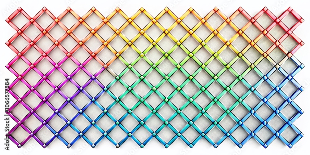 Poster aerial view of diamond shape wire fence pattern - geometric mesh design on white background for back