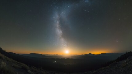Milky Way Rising Over Silhouetted Mountains at Sunset
