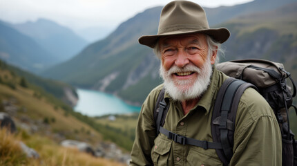 Fototapeta premium Captivating Outdoor Portrait of Diverse Hiker in Scenic Mountain Landscape - Authentic Adventure Stock Photo