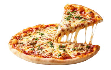 very delicious pizza with melted cheese on transparent background