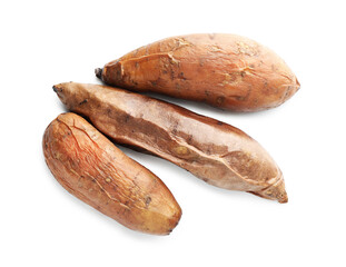 Tasty cooked sweet potatoes isolated on white, top view