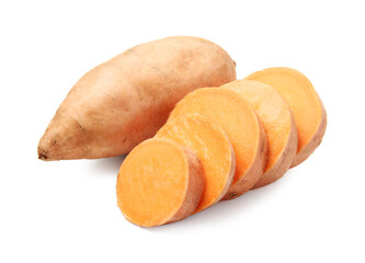 Fresh raw sweet potatoes isolated on white