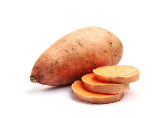 Fresh raw sweet potatoes isolated on white