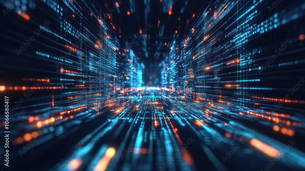 Poster futuristic ai-inspired background with glowing data streams and holographic elements