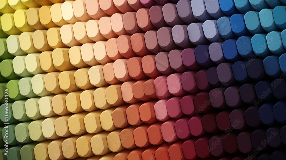 Poster colorful arrangement of rounded blocks creates a vibrant gradient pattern in a creative display