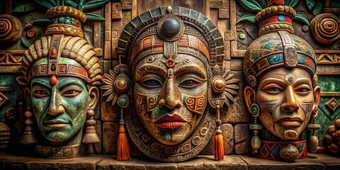 Obraz premium Ancient Masks: Unveiling Cultural Symbolism and Historical Significance in Portrait Photography of Artifacts