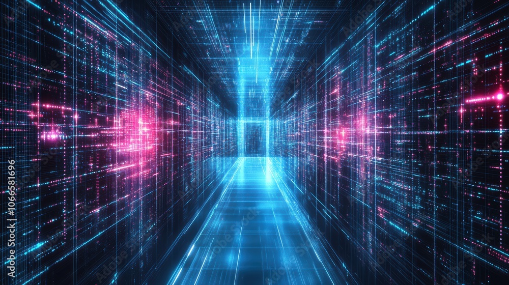 Poster futuristic wireframe grid background with glowing neon lines in a cyberpunk style