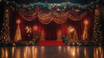 Decked out stage for a christmas celebration with garlands