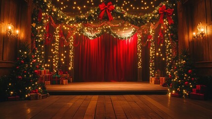 Decked out stage for a christmas celebration with garlands
