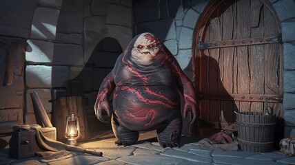 monster in an abandoned factory wearing a mask, dark atmosphere, spooky Halloween vibe with a ghostly presence and a touch of witchcraft and fantasy