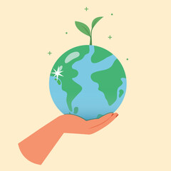 illustration of Hand holding earth, Save the world.