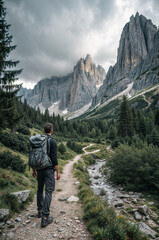 tourism, man with backpack, in the mountains