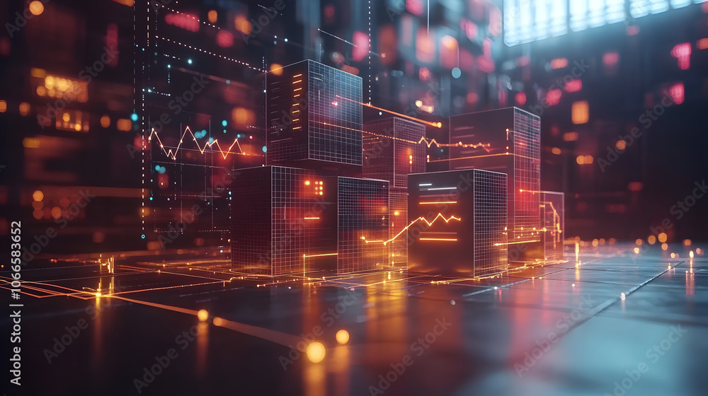 Poster The image features a futuristic data visualization scene with glowing graphics, representing digital analytics in a high-tech environment.