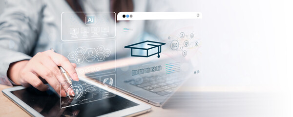 Education concept for success. E-learning program certificate and online education learning workshop training.