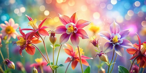 Fototapeta premium Beautiful Columbine Aquilegia Plant Blooming in Bokeh Effect with Soft Colors and Delicate Petals for Floral Photography Lovers