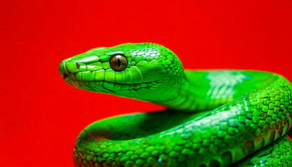 Fototapeta premium Snake close up on a plain background, macro photography