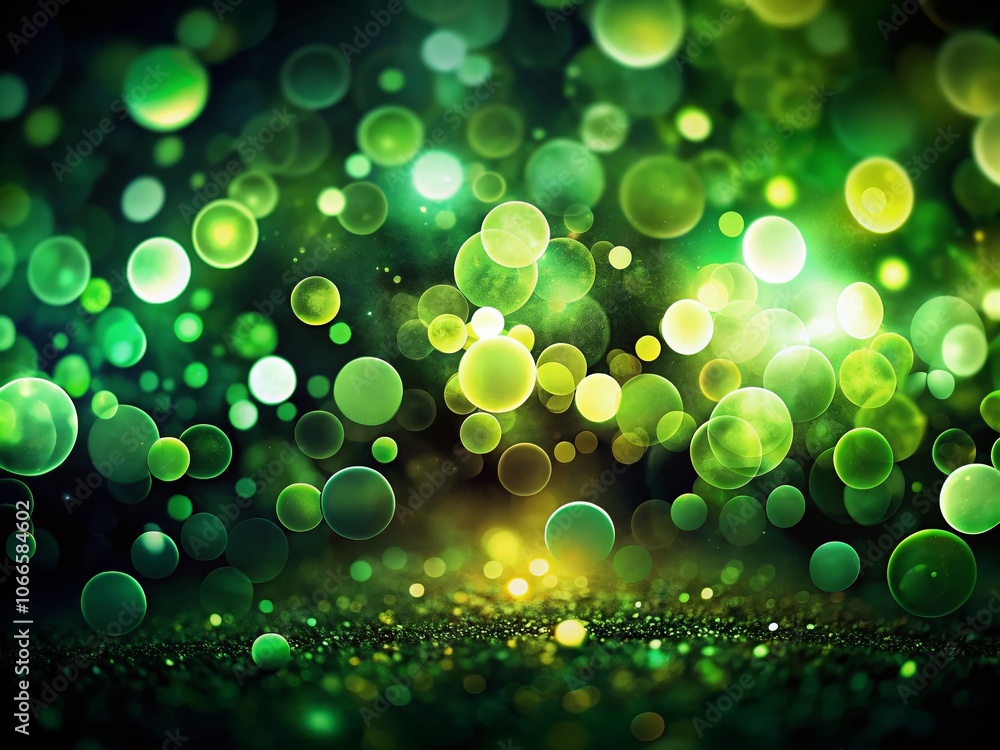 Poster black abstract background with circles and green-toned bokeh for media design use