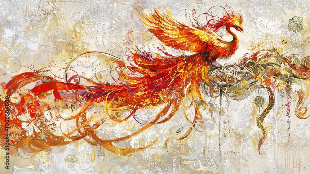 Leinwandbilder vibrant phoenix soars through textured abstract forms illuminating the dance of light and shadow in 