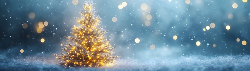 Fototapeta premium A Glimmering Christmas Tree in a Snowy Winter Wonderland