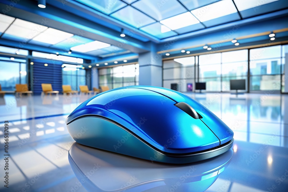Poster blue computer mouse isolated on minimalist background for architectural photography, showcasing mode