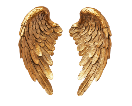 Pair of gold wings on white or transparent background