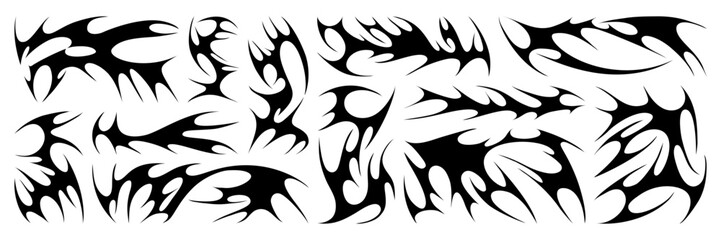 Y2k neo-tribal graphic shape asset. Hand drawn cyber sigilism tattoo elements. Aesthetic of 90s, 2000s. Vector illustration for sticker, poster, collage, design template.