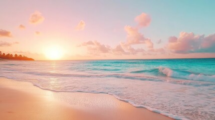 Serene Beach Sunset with Soft Waves in Pastel Colors
