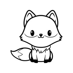 fun cute fox cartoon character isolated drawing coloring line art style sketch classic vintage design illustration