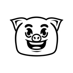 fun pig head cartoon character isolated drawing coloring line art style sketch classic vintage design illustration