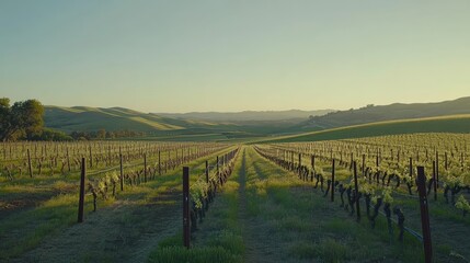 Fototapeta premium Serene Vineyard Landscape at Sunset